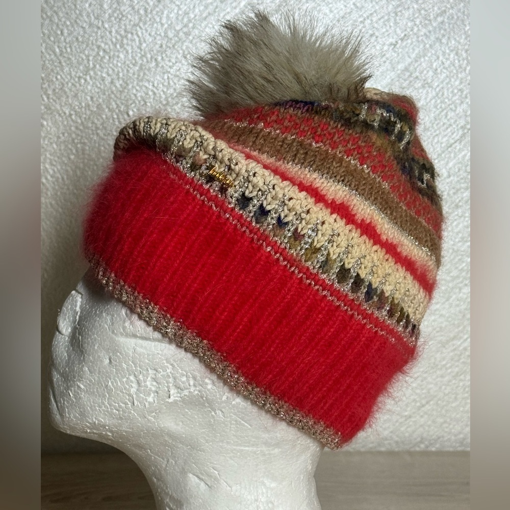 Juicy Couture Women One Size Multi-Colored Knit Wool Blend Beanie Hat Pom-Pom - Picture 3 of 13